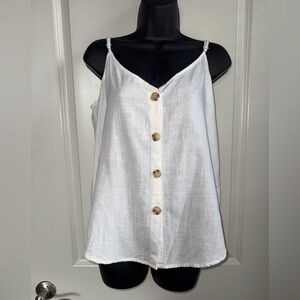 TR Notes 100% Linen Spaghetti Strap White Button-Front Camisole Womens Size L